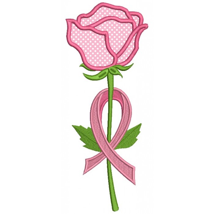 Breast Cancer Awareness Rose Ribbon Applique Machine Embroidery Design